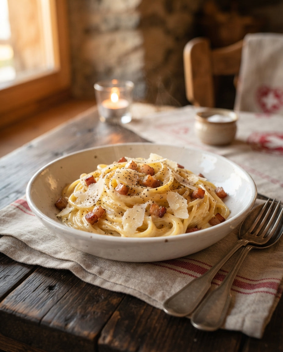 Rezept: Bio-Spaghetti Carbonara nach Schweizer Art