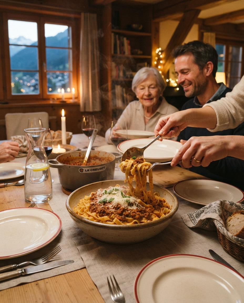 UrDinkel-Spaghetti mit Linsen-Bolognese – gemeinsam am Tisch