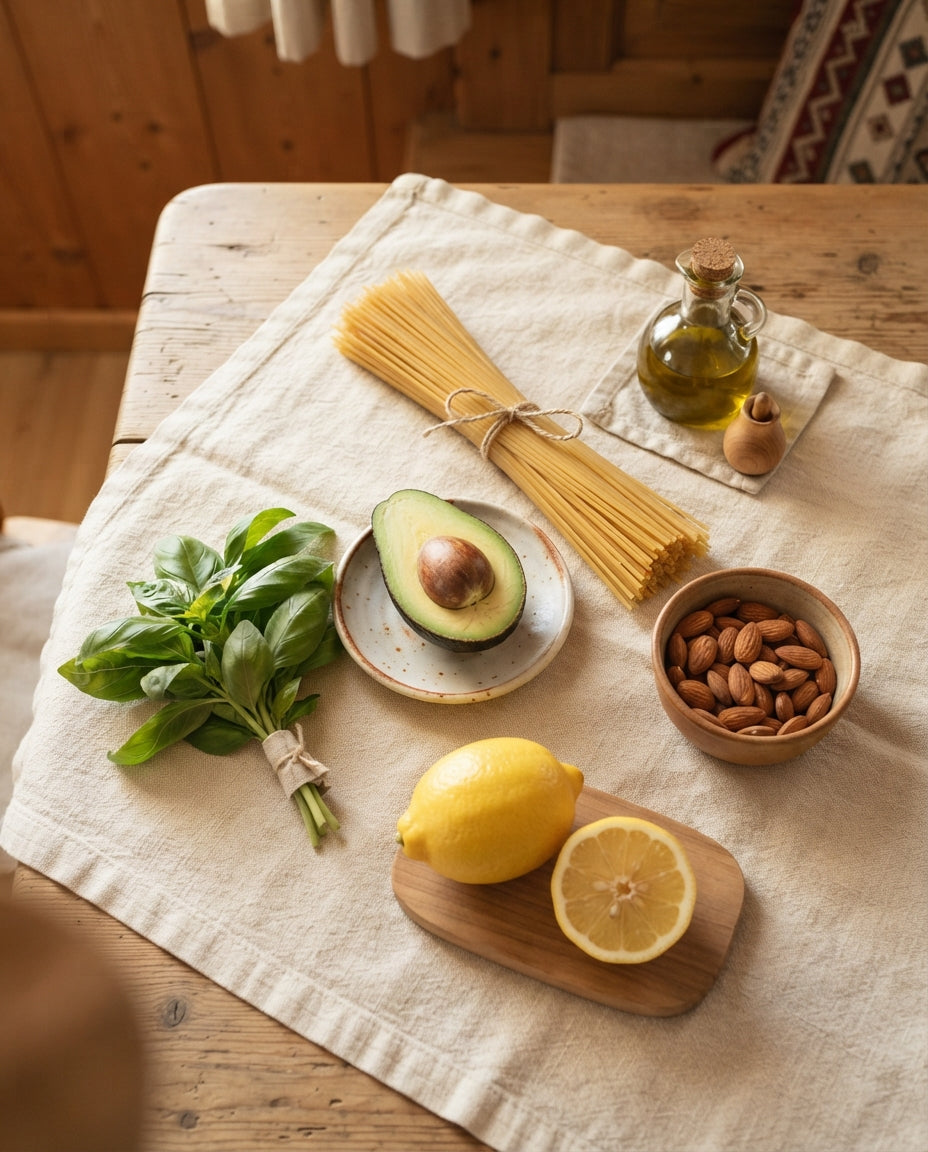 Spaghetti mit cremigem Avocado-Basilikum-Pesto – Zutaten