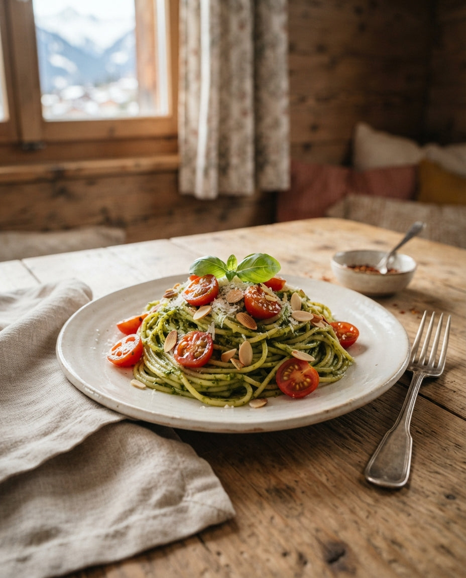 Rezept: Spaghetti mit cremigem Avocado-Basilikum-Pesto