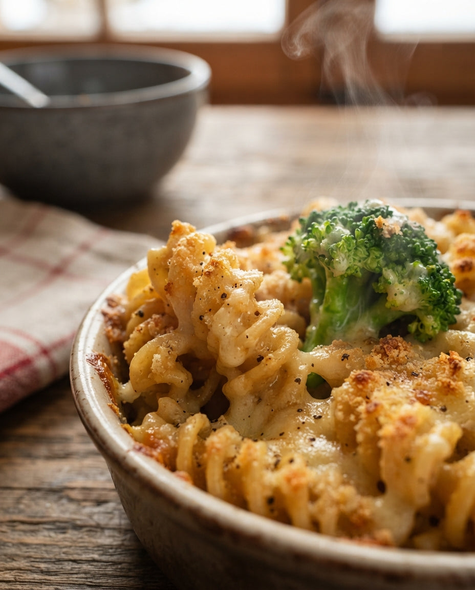 Spiralen-Gratin mit Broccoli & Schinken – Detailaufnahme