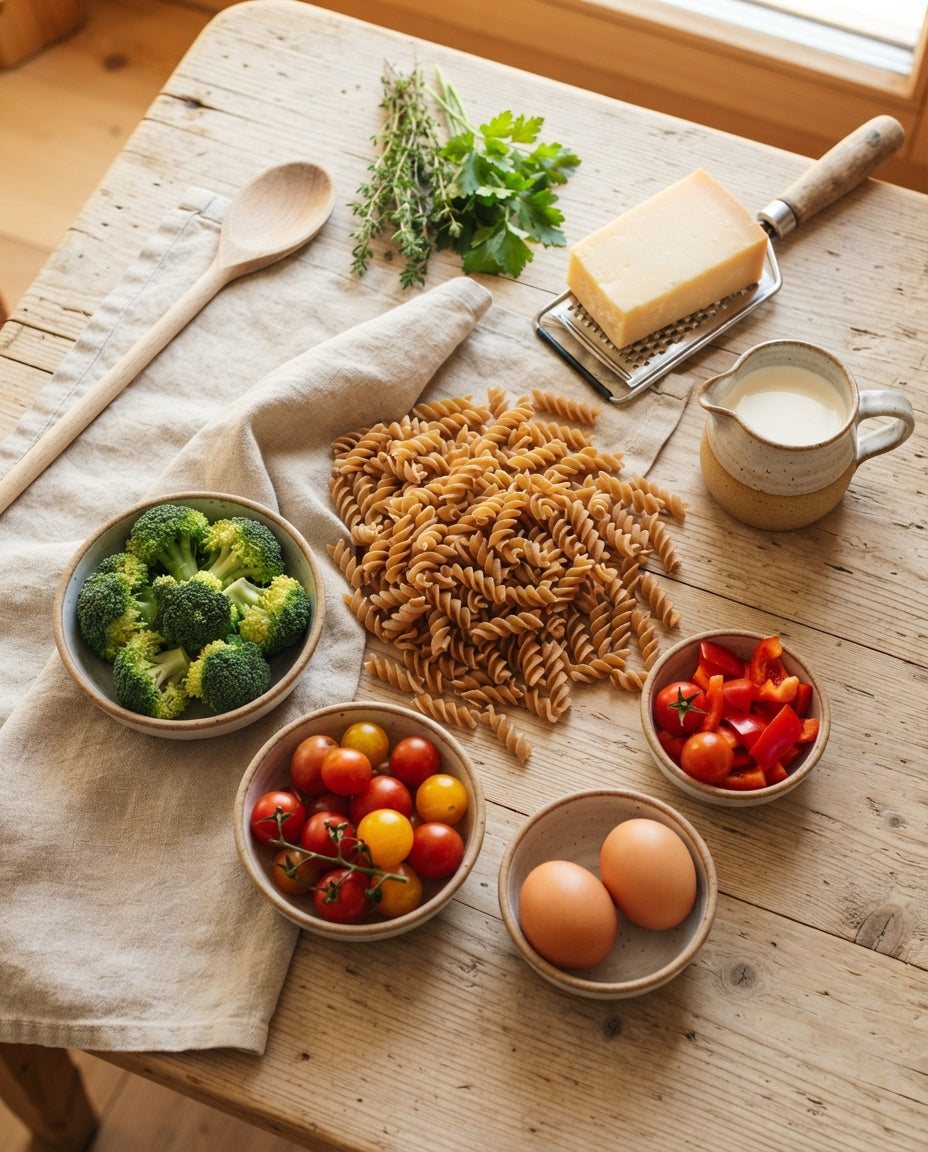Bunter Bio-Spirali-Gratin mit Gemüse und Käse – Zutaten