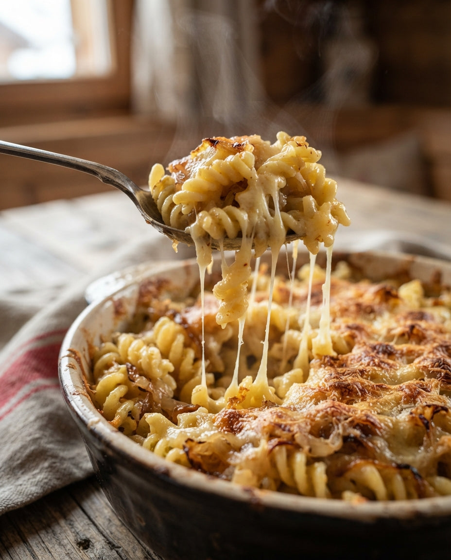 Bunter Bio-Spirali-Gratin mit Gemüse und Käse – Detailaufnahme
