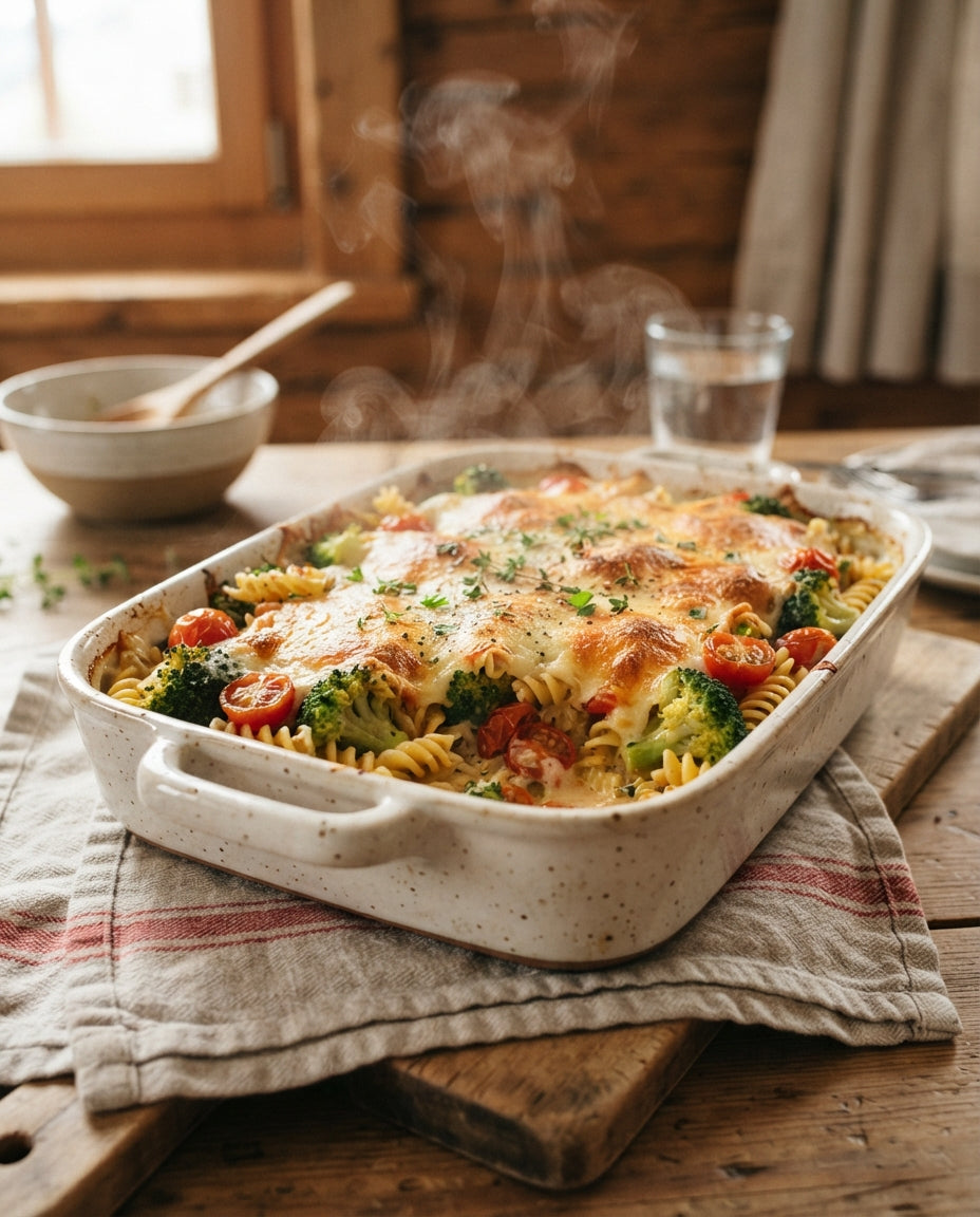 Rezept: Bunter Bio-Spirali-Gratin mit Gemüse und Käse