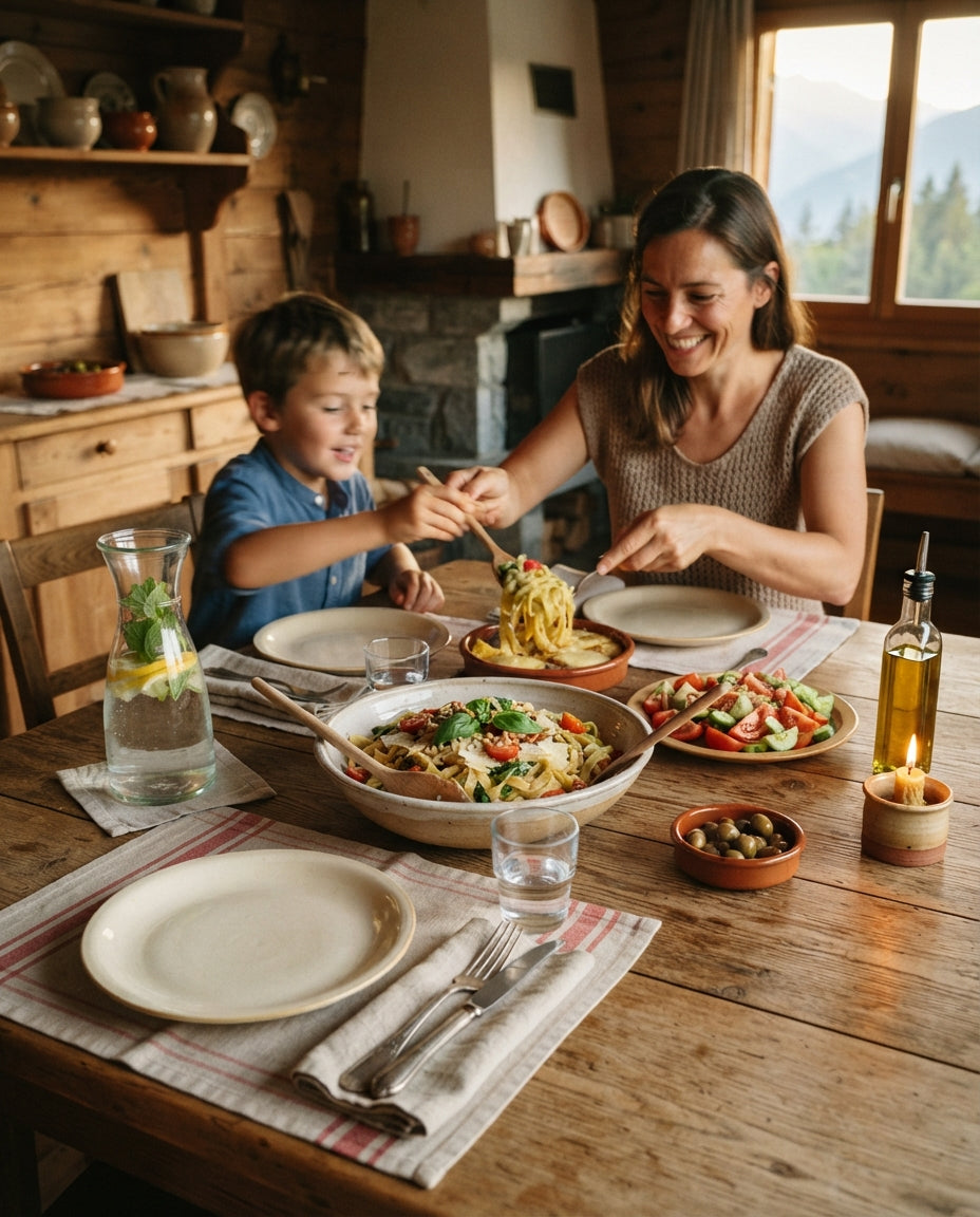 Spiralen mit Tomaten, Rucola & Pinienkernen – gemeinsam am Tisch