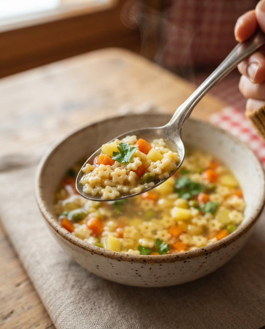 Sternli-Zaubersuppe mit Gemüse-Konfetti – Detailaufnahme