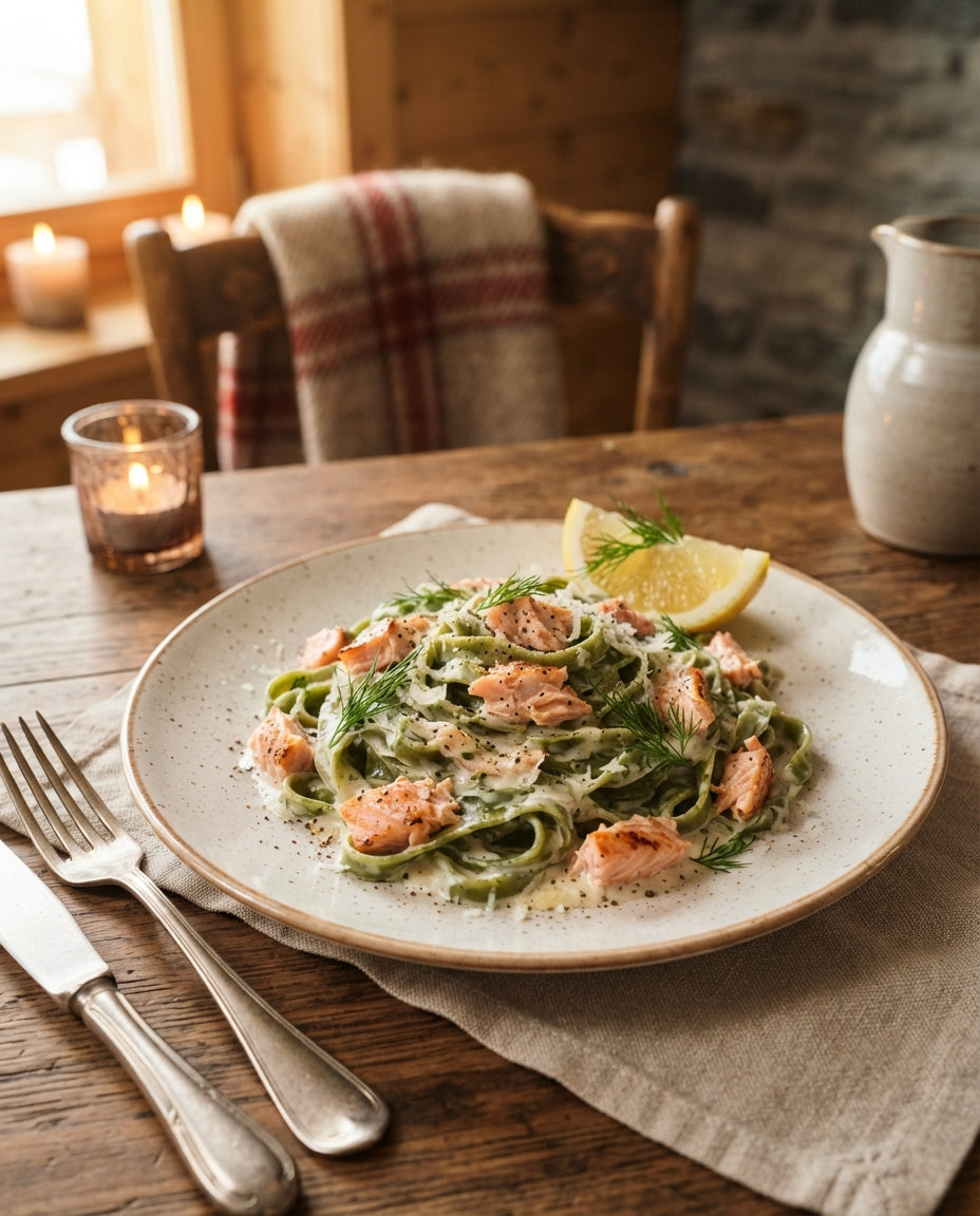 Rezept: Bärlauch-Tagliatelle mit Zitronenrahm und Lachs