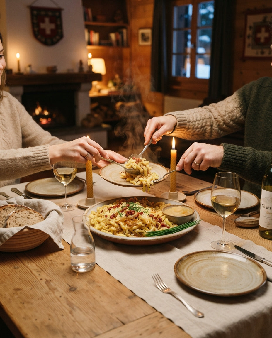 Safran-Tagliatelle an Lauch-Rahm mit Rohschinken – gemeinsam am Tisch