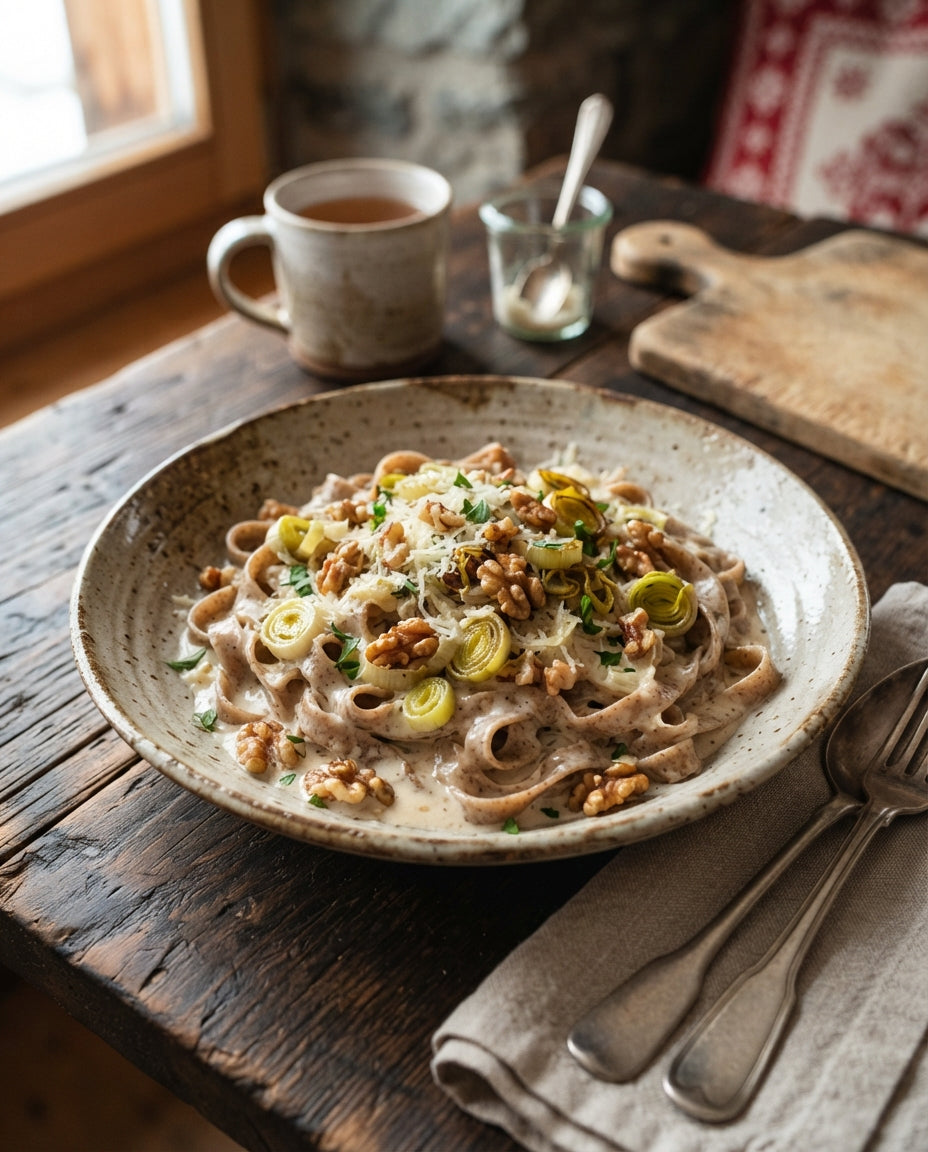Rezept: Steinpilz-Tagliatelle mit Lauch-Rahm und Baumnüssen
