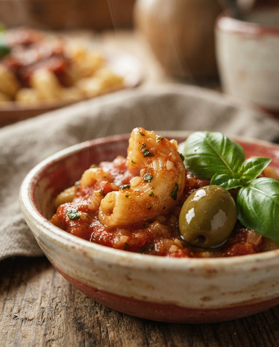 One-Pot UrDinkel-Hörnli Napoli – Detailaufnahme