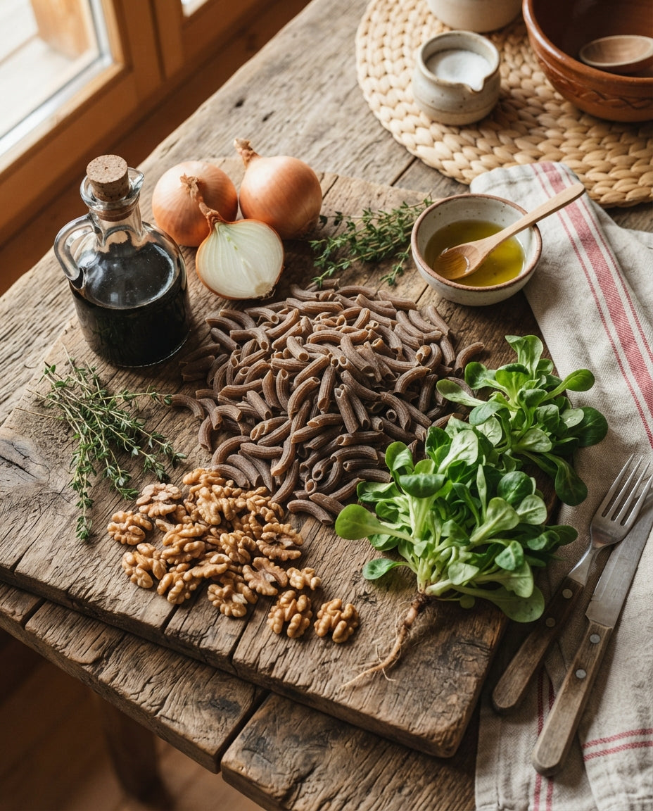 Schwinger-Hörnli mit Balsamico-Zwiebeln & Thymian – Zutaten