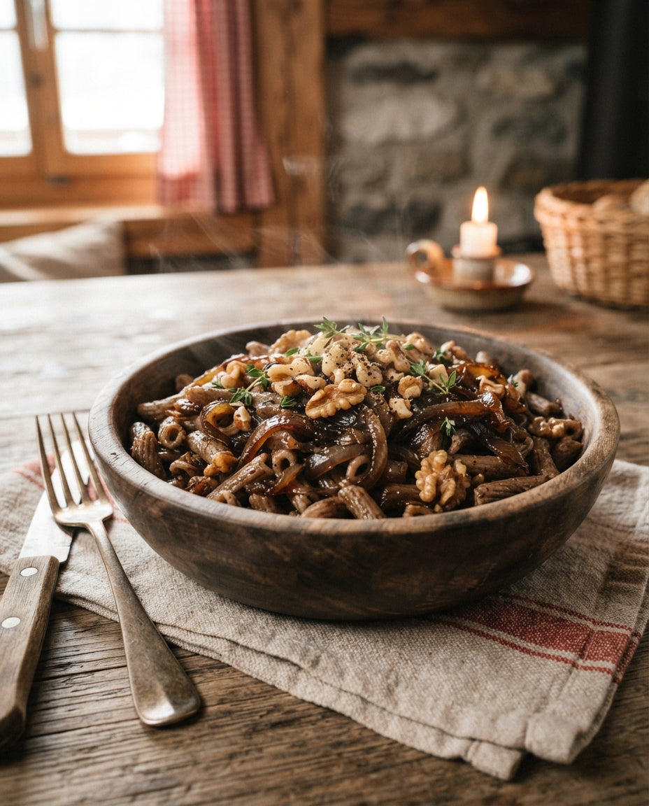 Rezept: Schwinger-Hörnli mit Balsamico-Zwiebeln & Thymian
