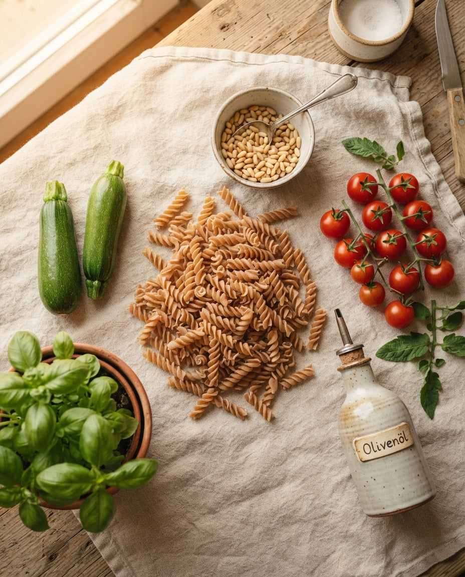Mediterrane UrDinkel-Spiralen mit Zucchetti – Zutaten