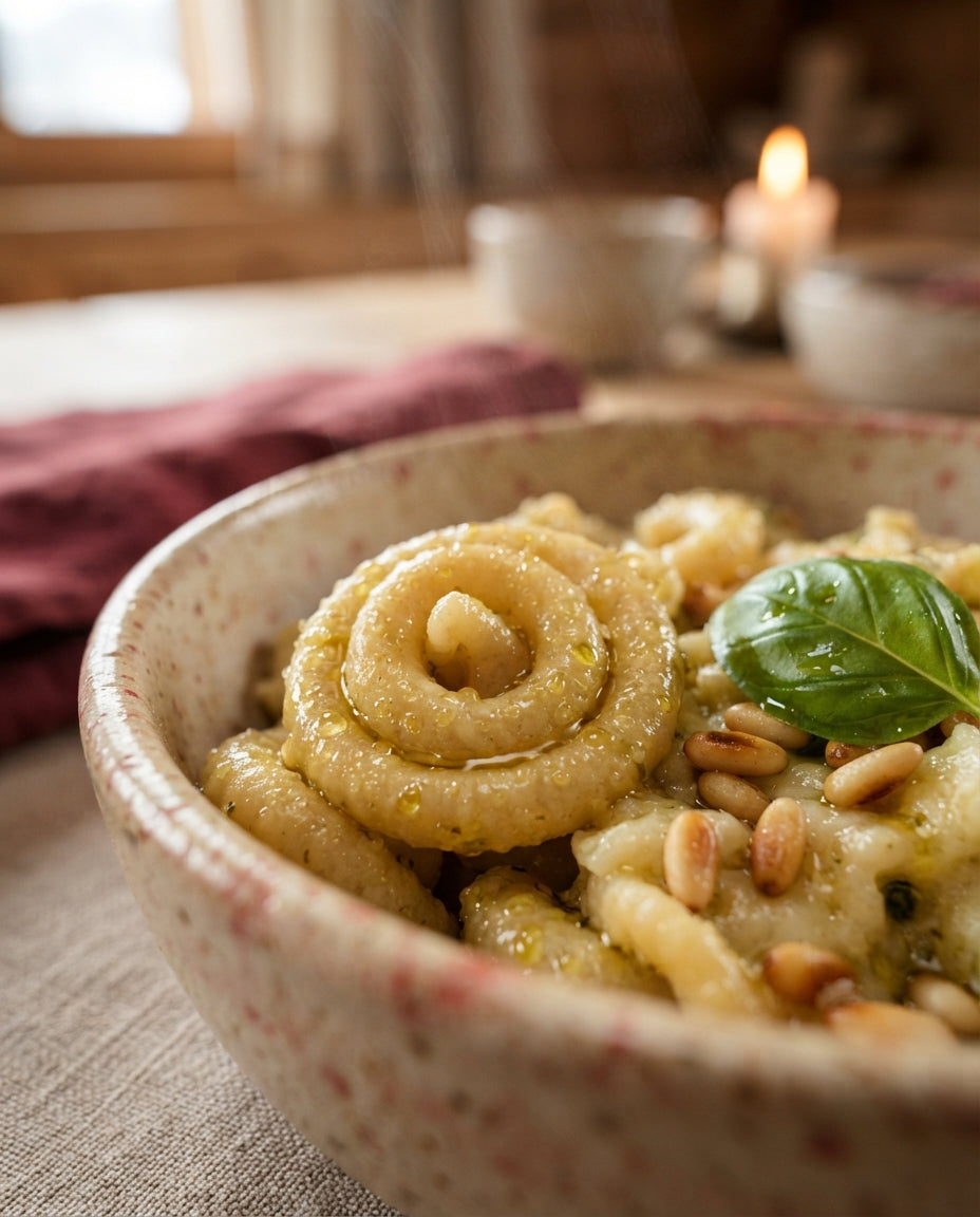 Mediterrane UrDinkel-Spiralen mit Zucchetti – Detailaufnahme