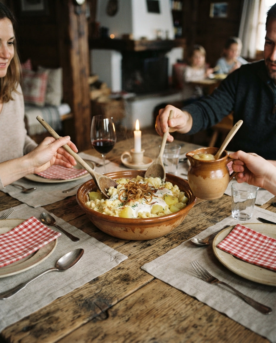 Klassische Älplermagronen aus der Pfanne – gemeinsam am Tisch