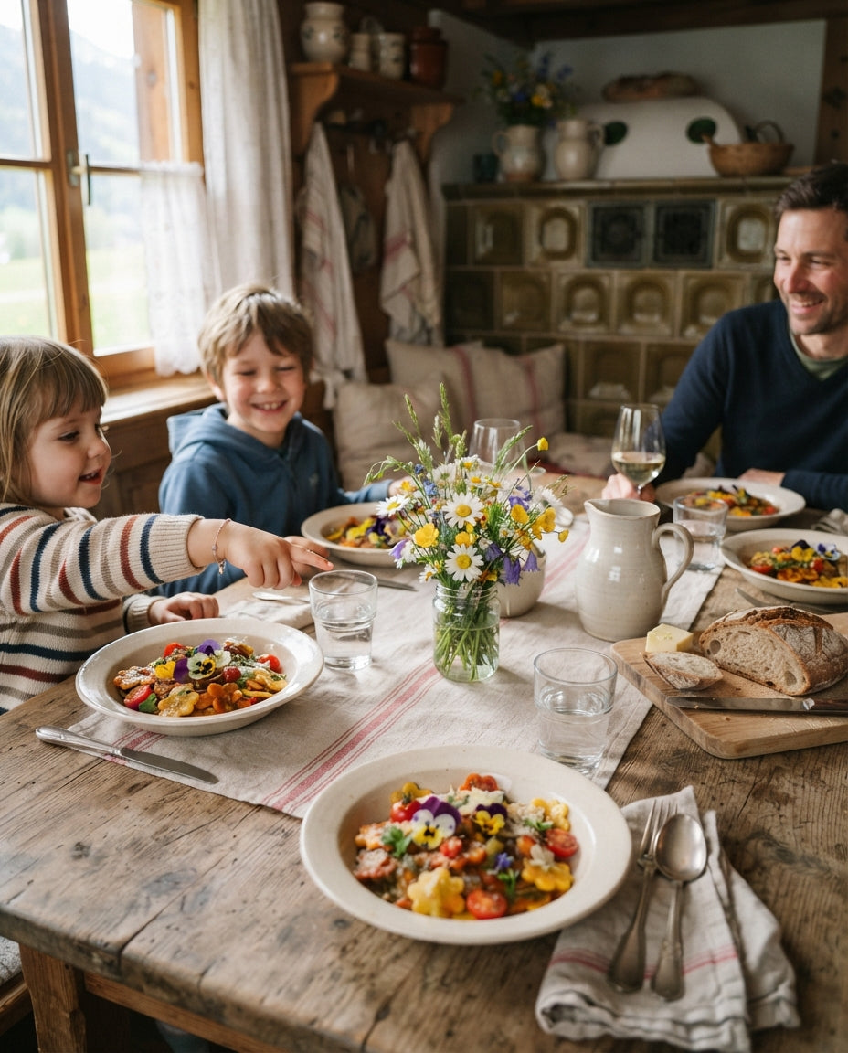 Edelweissli mit Zitronen-Ricotta und Erbsen – gemeinsam am Tisch