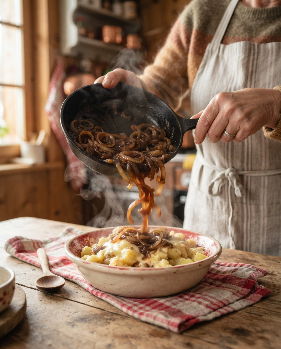 Gletscher-Hüetli mit Bratwurst-Zwiebelsauce – Zubereitung