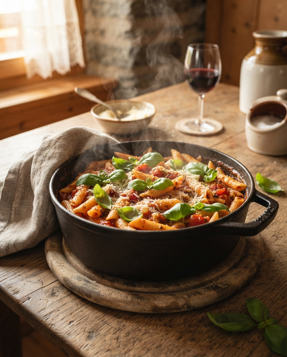 Rezept: One-Pot-Pasta mit Cherrytomaten und Basilikum